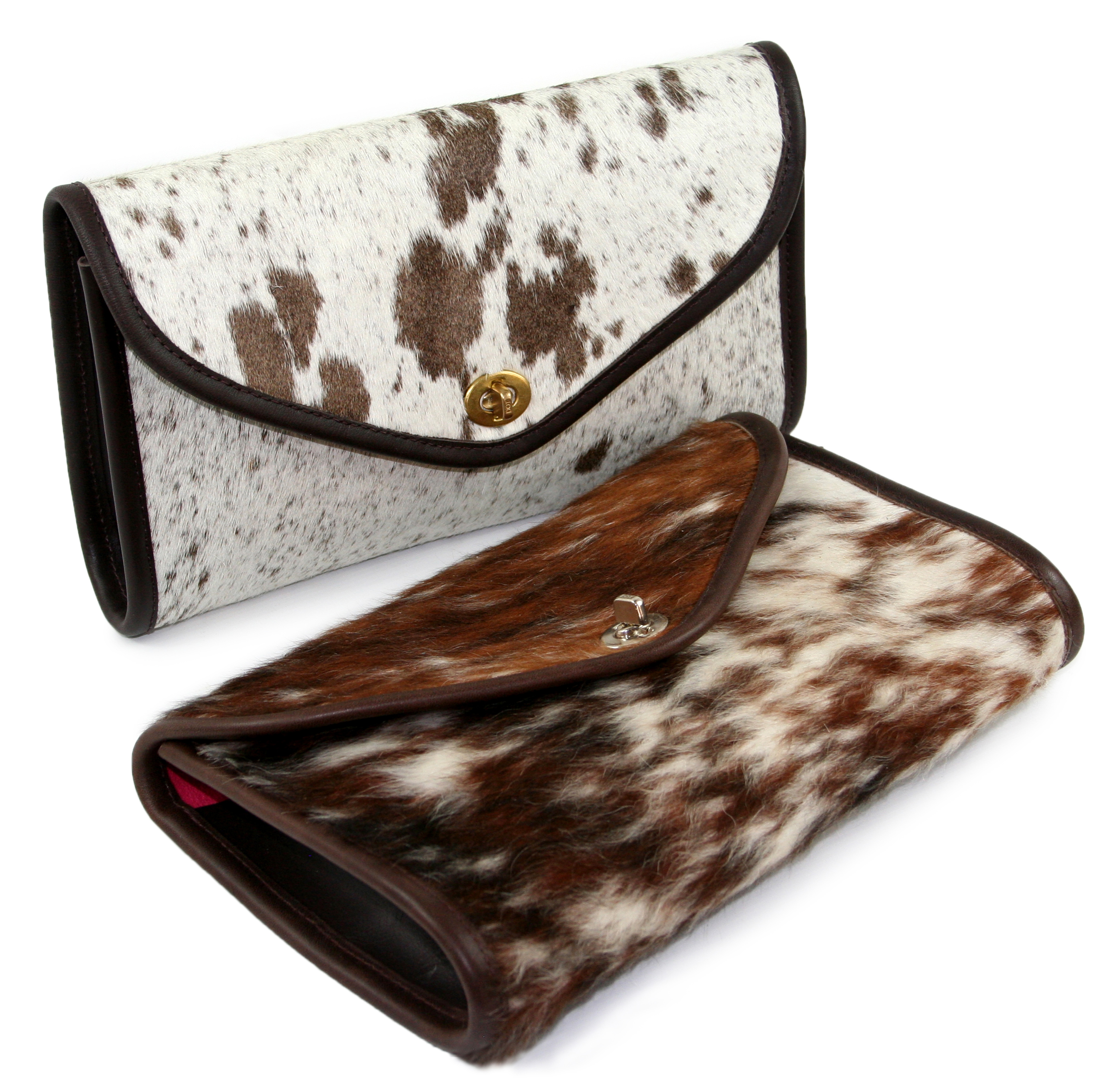 Flap Over Cow Hair Clutch with Turn Catch